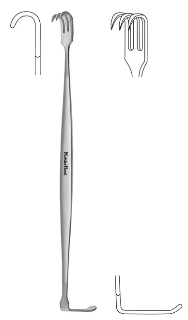 Integra-Miltex Senn Retractor 6.25none (160mm), Dbl-Ended, 3 Sharp Prongs and 6.5mm X 21mm Blade