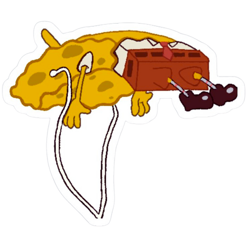 sponge bob floating with ear bubs