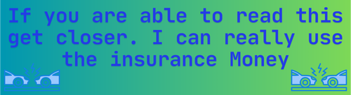 If you are able to read this get closer, I can really use the insurance