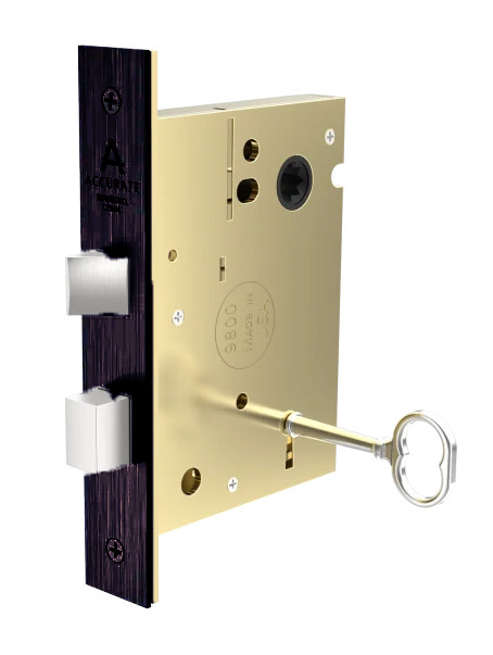 Accurate Hardware Interior Bit Key Mortise Lock - Right Handed in Satin Black