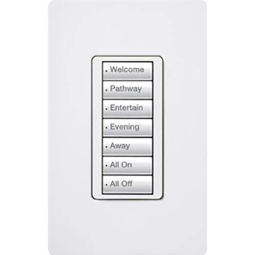 Lutron Electronics RRD-W7B-WH 30 Foot 0.5 Amp 120 VAC 0.6 W 7-Button White Wall Mount Wireless Designer Keypad