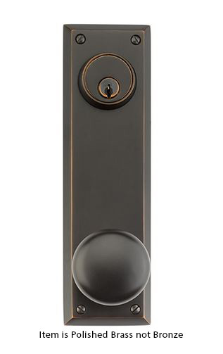 Emtek - 8985PUS3 - Dummy Pair Keyed, Sideplate Locksets Quincy 5-1/2'' Center to Center Keyed, Providence Knob,  Polished Brass, ONLY 1 LEFT