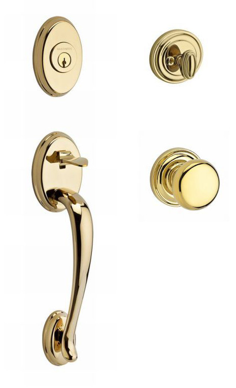 Baldwin Columbus Standard C Keyway Single Cylinder Keyed Entry Handleset with Traditional Round Rose and Round Knob on Interior in polished brass