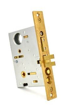 Baldwin Entrance/Apartment Mortise Lock w/ Strike 1-1/2 BS Non-Lacquered Brass RH in Unlacquered brass.