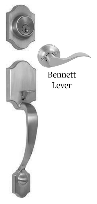 Delaney Colton handleset with Bennett lever RH in satin nickel.