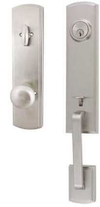 Delaney Designer Series Satin Nickel Briona Handleset with Santo Right Hand Interior Knob