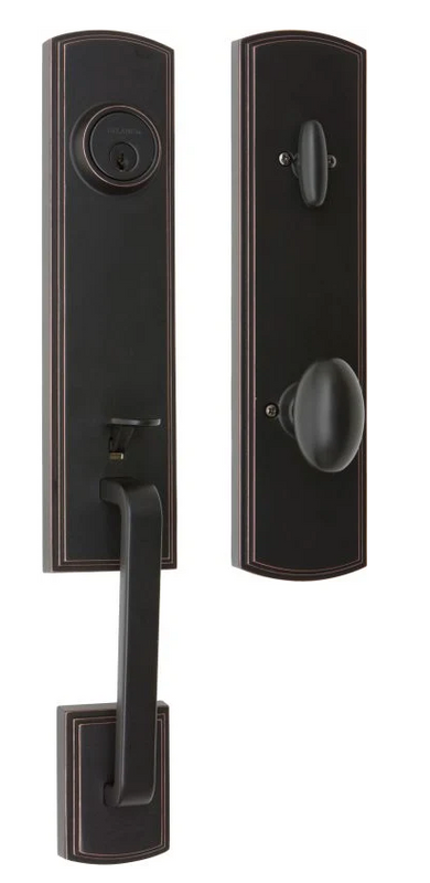 Delaney Briona Single Cylinder Door Handle Set with Santo knob from the Italian Collection in oil-rubbed bronze.