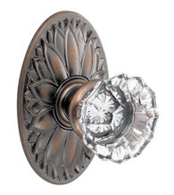 Fusion Scalloped Clear Knob with Oval Floral Rose in Medium Bronze
