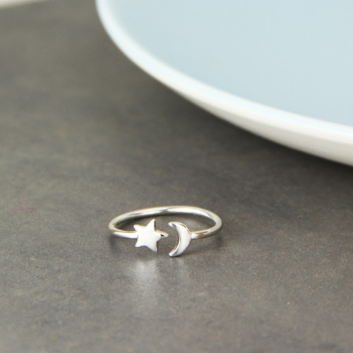 Sterling Silver Moon And Star Open Ring