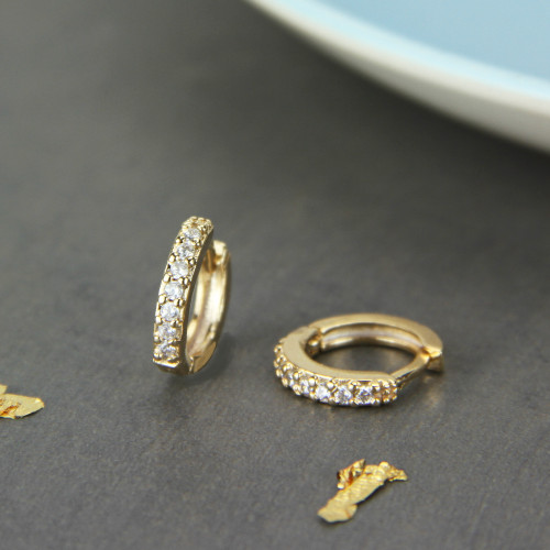 Gold Hoop Earrings With Cubic Zirconia Diamante Stones