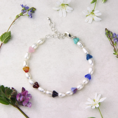 Freshwater Pearl Rainbow Flower Bracelet