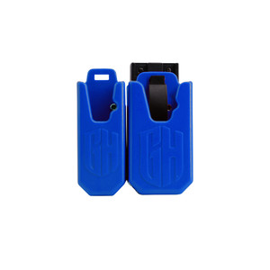 Blue polymer magazine pouch with 360° rotation and belt clip — GH competition mag holder for USPSA/IPSC