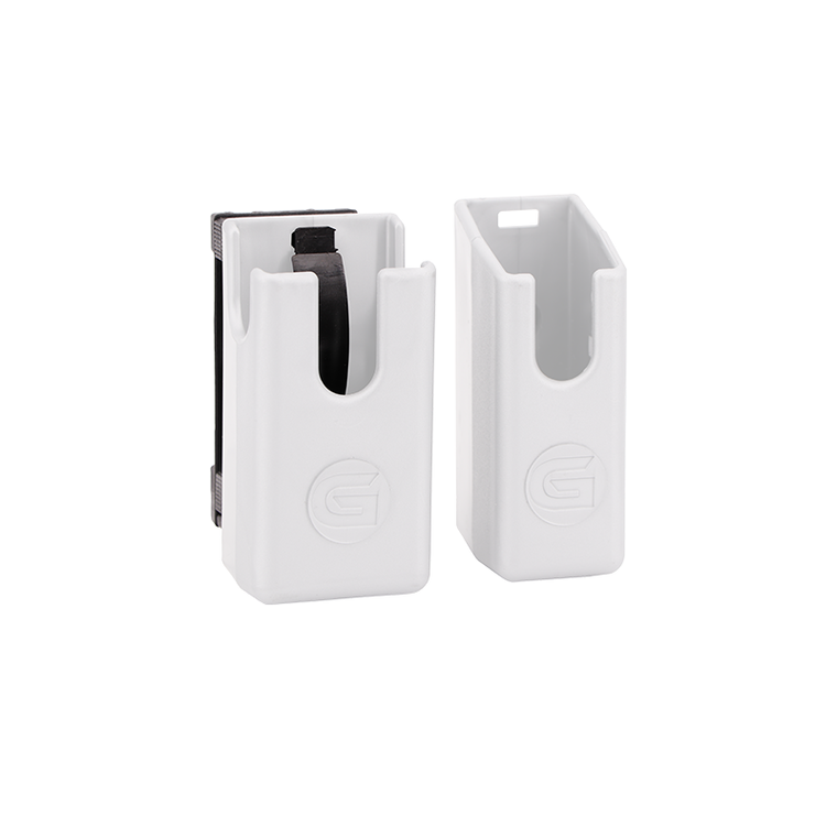 Ghost 360 white polymer magazine pouch with paddle clip — competition mag holder for USPSA/IPSC