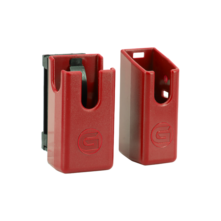 Ghost 360 red polymer magazine pouch with paddle clip — competition mag holder for USPSA/IPSC