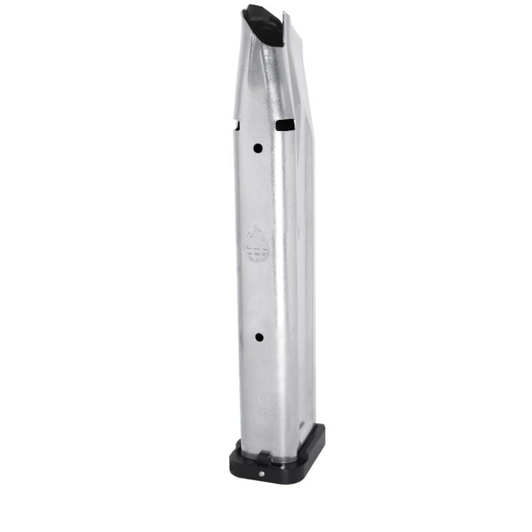 Atlas Gunworks 170mm 29-round 9mm premium magazine, stainless with black Alphalock basepad