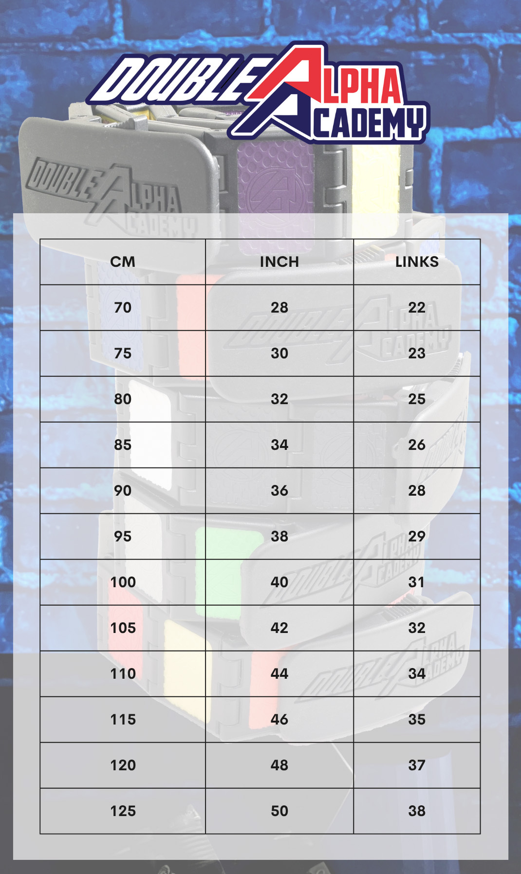 Size Chart For Lynx Belt Links