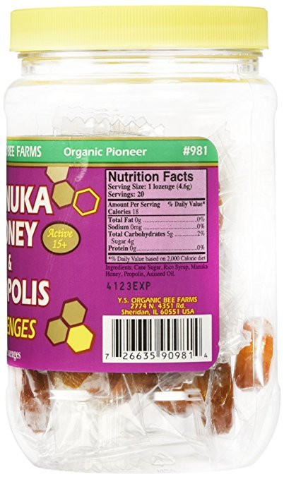 Y S Eco Bee Farms Manuka Honey Propolis Active 15 Lozenges 20 