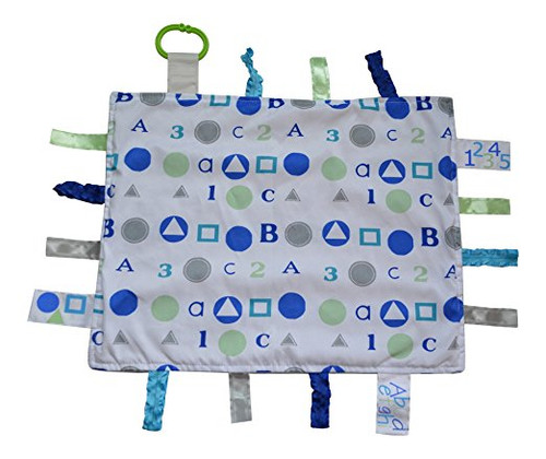 Baby Jack Blankets ABC Sensory Educational Tag Blanket Blue for Baby Boy 14x18 Lovey