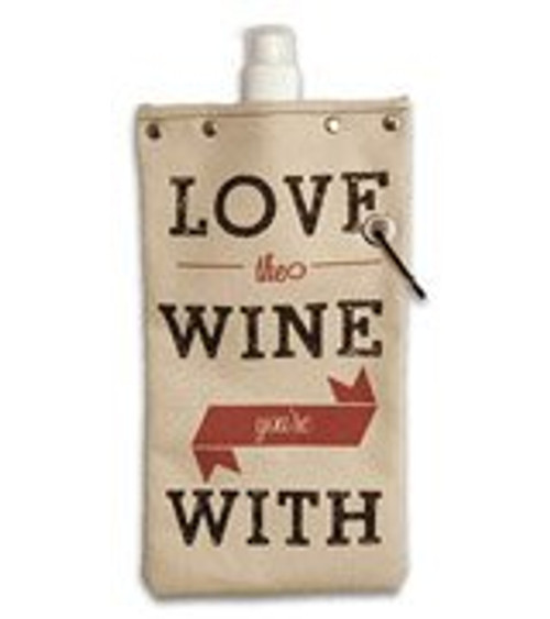 Tote & Able Love The Wine Your With Design Water,Wine and Beverage Canvas Reusable Flask Bottle & Tote Carrier