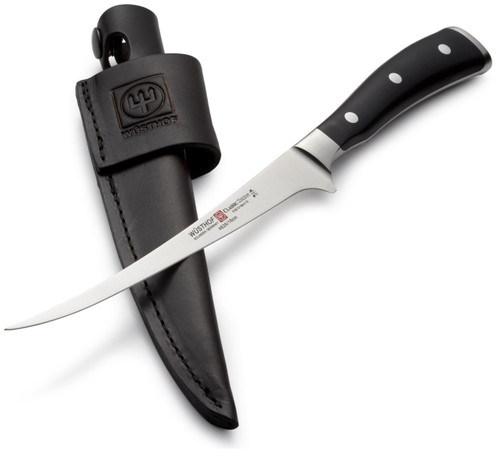 Wusthof Classic Ikon 7-Inch Fillet With Sheath, Black