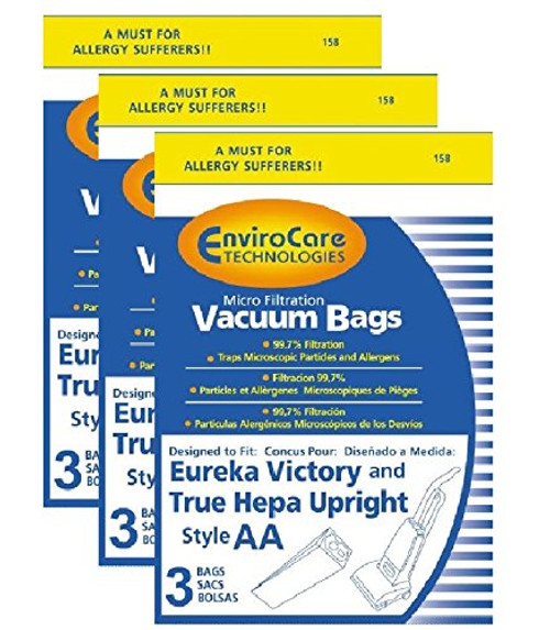 9 Envirocare Style AA Vacuum Bags to fit Eureka Victory and True Hepa Upright Vacuum Cleaners