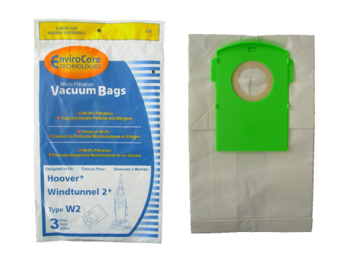 3 Hoover Type W2 Windtunnel Allergy Vacuum Bags, Bagged, Upright Vacuum Cleaners, W2, 401080W2