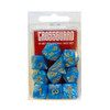 Crossguard Marble with Colour Print Polyhedral 10-Dice Set MG14 - Light Blue w/Yellow