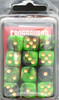 Crossguard Colourmix 16mm D6 12-Dice Set BL08 - Green Black w/ Gold pips
