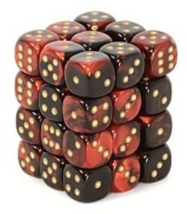 Chessex - Gemini D6 Dice Block 36-Dice Set - Black Red w/gold