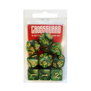 Crossguard Marble with Colour Print Polyhedral 10-Dice Set MG09 - Crocodile Green