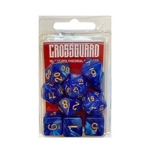 Crossguard Marble with Colour Print Polyhedral 10-Dice Set MG05 - Blue