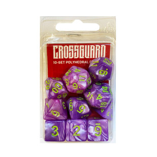 Crossguard Marble with Colour Print Polyhedral 10-Dice Set MG13 - Purple w/Green