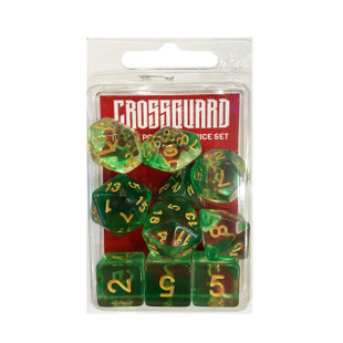 Crossguard Nebula Polyhedral 10-Dice Set N04 - Green w/Gold