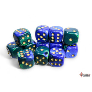 Chessex - Gemini D6 16mm Dice Block 12 -Dice Set - Blue-green w/Gold Chessex - Gemini D6 16mm Dice Block 12 -Dice Set - Blue-green w/Gold