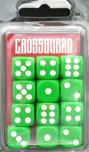 Crossguard Classic Opaque 16mm D6 12-Dice Set OP04 - Green w/ White pips