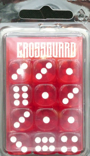 Crossguard Translucent 16mm D6 12-Dice Set TR01 - Red w/ White pips