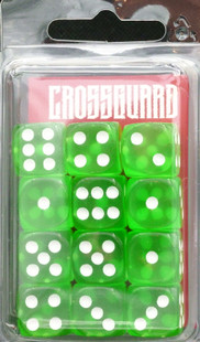 Crossguard Translucent 16mm D6 12-Dice Set TR05 - Light Green w/ White pips