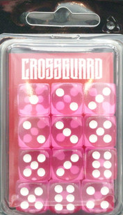 Crossguard Translucent 16mm D6 12-Dice Set TR08 - Pink w/ White pips