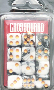 Crossguard Colourmix 16mm D6 12-Dice Set BL04 - Black White w/ Gold pips