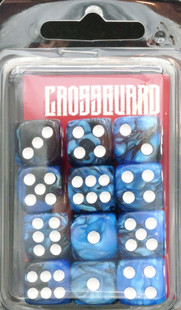 Crossguard Colourmix 16mm D6 12-Dice Set BL07 - Blue Black w/ White pips