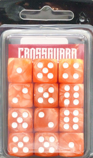 Crossguard Marble 16mm D6 12-Dice Set MA03 - Mandarin w/ White pips