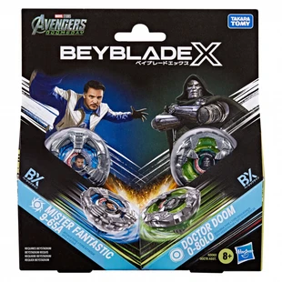 Beyblade X and Marvel Collab Doctor Doom 0-80LO vs. Mister Fantastic 9-65A