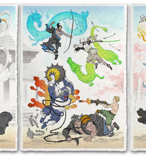 Ukiyo-e Heroes: Giclee Print by Jed Henry - Fallen Blossoms, New Life (4 Print Set )
