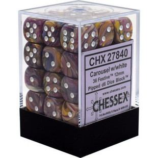 Chessex - Festive D6 12mm Dice Block 36-Dice Set -Carousel W/White Chessex - Festive D6 12mm Dice Block 36-Dice Set -Carousel W/White