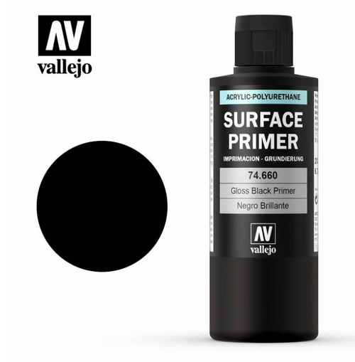 Vallejo Surface Primer - Gloss Black Primer 200ml Vallejo Surface Primer - Gloss Black Primer 200ml