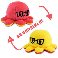 Tee Turtle Reversible Plushie - Octopus Red/Yellow with Glasses