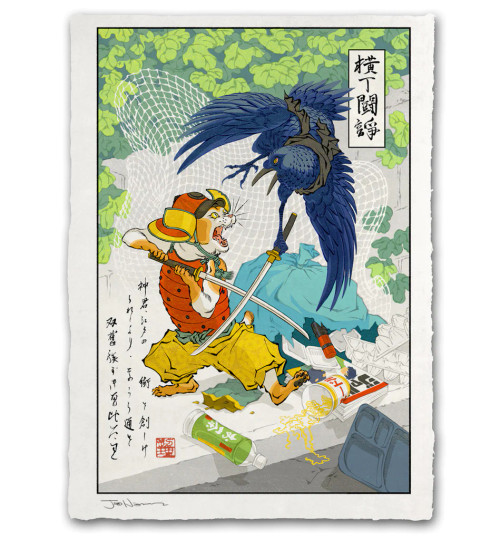 Ukiyo-e Heroes: Giclee Print by Jed Henry - Cat vs Raven Ukiyo-e Heroes: Giclee Print by Jed Henry - Cat vs Raven