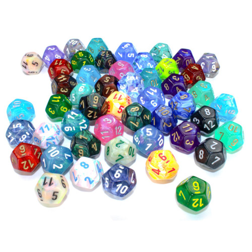 Chessex Bag of 50 assorted Signature D12 Dice
