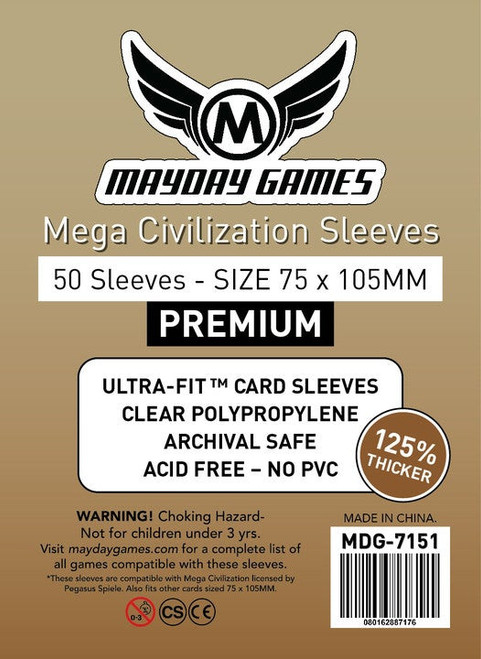 Mayday - Premium Mega Civilization Sleeves - 75 MM X 105 MM (50 Sleeves) Mayday - Premium Mega Civilization Sleeves - 75 MM X 105 MM (50 Sleeves)