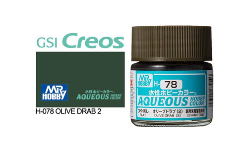 Mr Hobby Aqueous H078 Semi Gloss Olive Drab 2 10ml